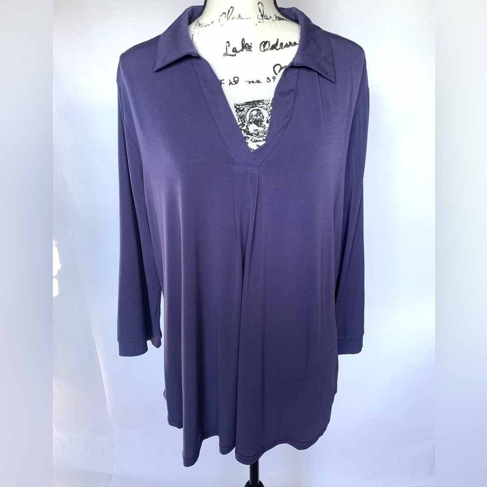 Timeson Dark Blue V-neck Flowy Blouse XXL